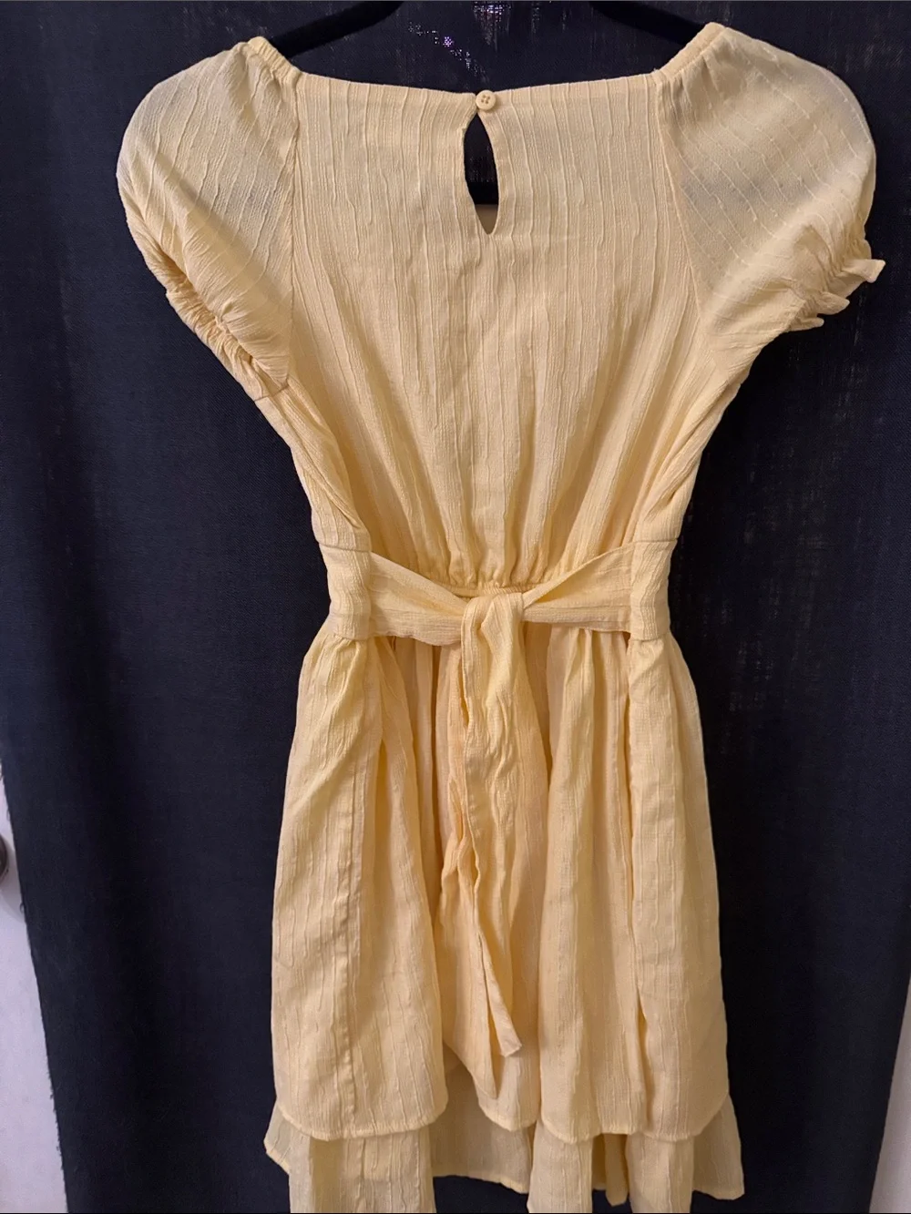 Cynthia Rowley Light Yellow Puff-Sleeve Tiered Dress